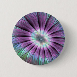 Colourful Abstract Flower Pink Blue Green Fractal 2 Inch Round Button