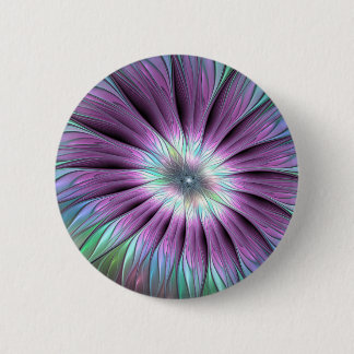 Colourful Abstract Flower Pink Blue Green Fractal 2 Inch Round Button