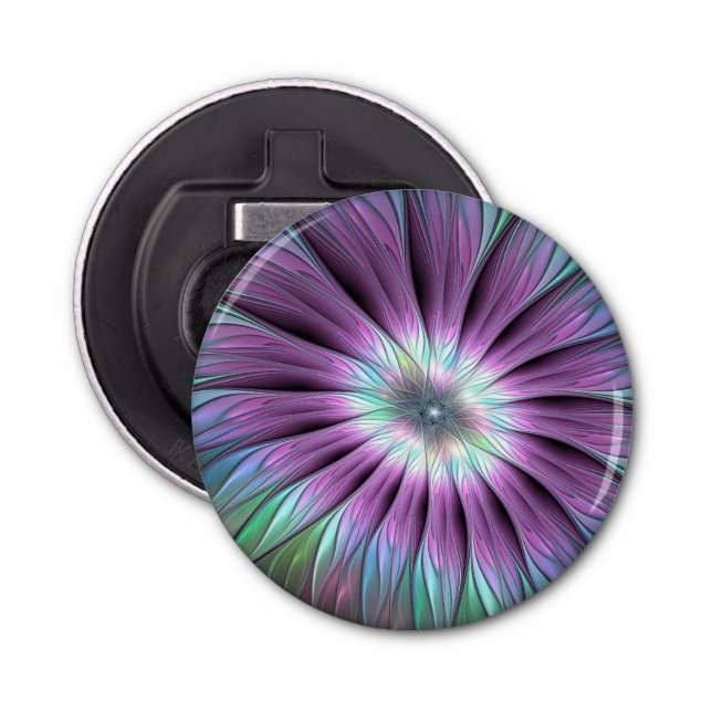 Colourful Abstract Flower Pink Blue Green Fractal Bottle Opener (Front)