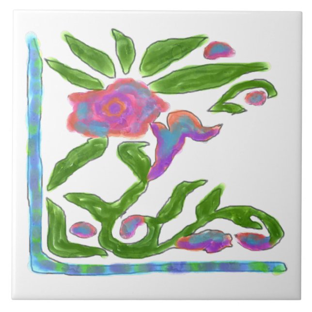 Colourful Abstract Flower Tile (Front)