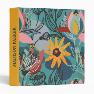 Colourful Abstract Flowers Pattern 3 Ring Binder