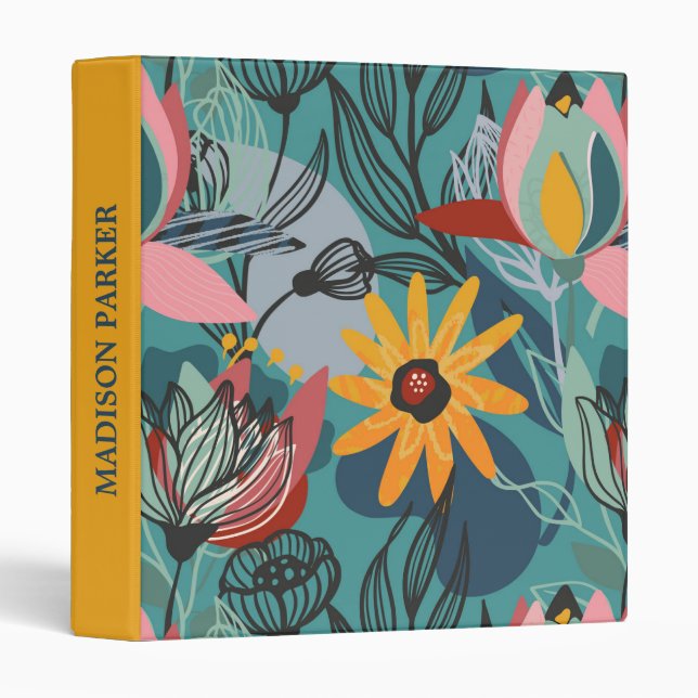 Colourful Abstract Flowers Pattern  3 Ring Binder (Front/Spine)