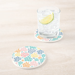 Colourful abstract flowers pattern coaster