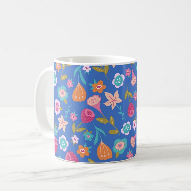 colourful abstract flowers pattern coffee mug (Front Left)