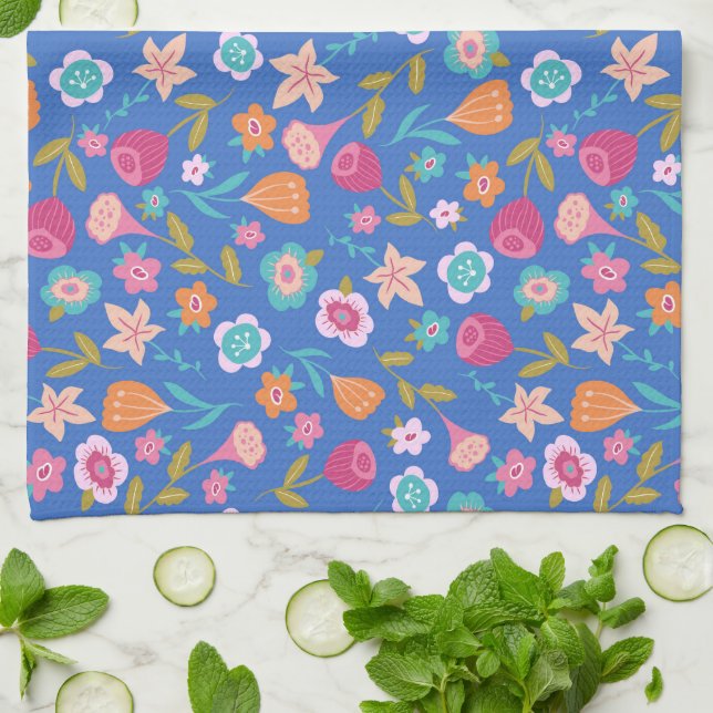 colourful abstract flowers pattern kitchen towel (Folded)