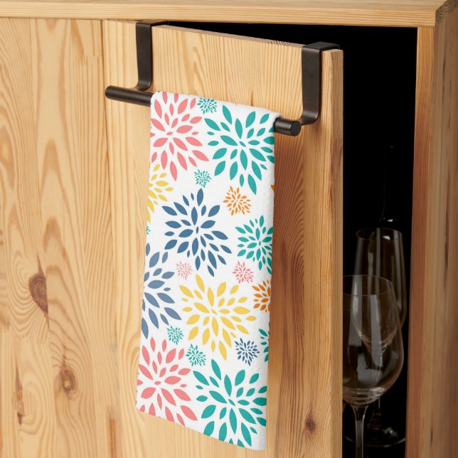 Colourful abstract flowers pattern kitchen towel (Thirds Fold)