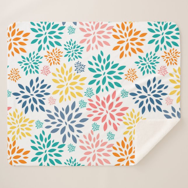 Colourful abstract flowers pattern sherpa blanket (Front (Horizontal))