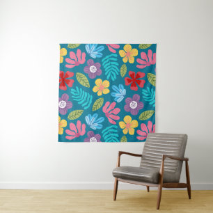 Colourful abstract flowers pattern tapestry