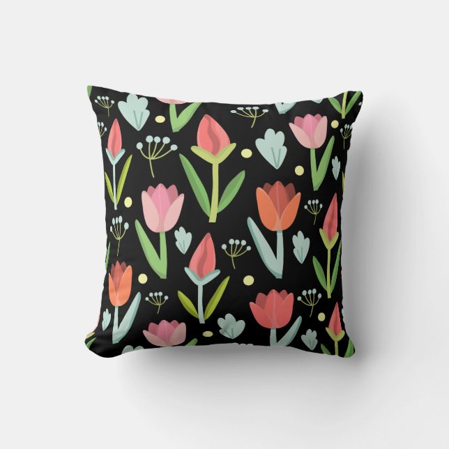 Colourful Abstract Flowers Pattern Throw Pillow (Front)