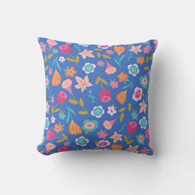 colourful abstract flowers pattern throw pillow (Front)
