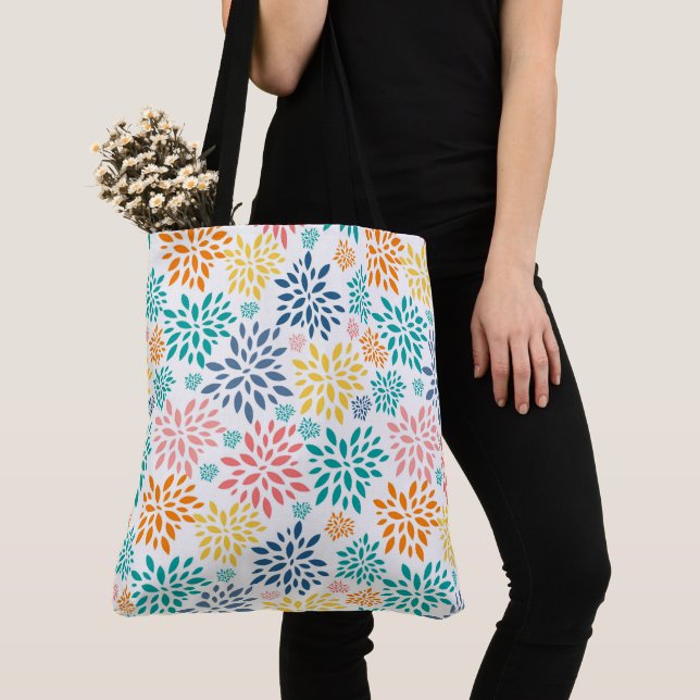 Colourful abstract flowers pattern tote bag (Close Up)