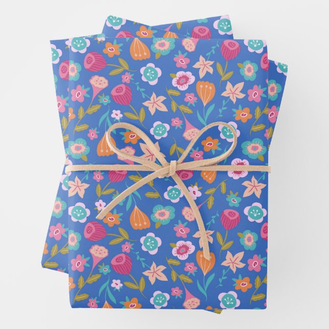 colourful abstract flowers pattern wrapping paper sheet (In situ)