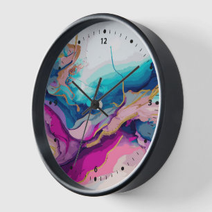 Colourful abstract flowing ink colours background clock