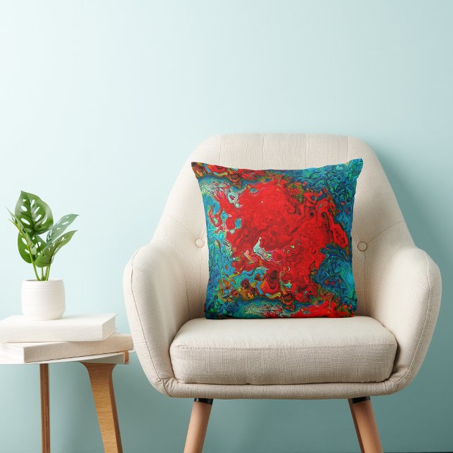 Colourful Abstract Fluid Art Design Reds & Greys Throw Pillow (Creator Uploaded)