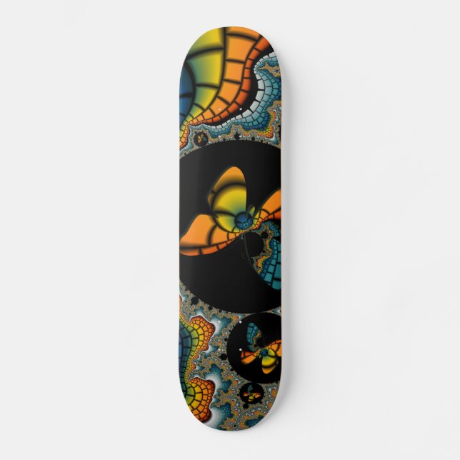 colourful abstract Fractal Butterfly Cacoon Skateboard (Front)