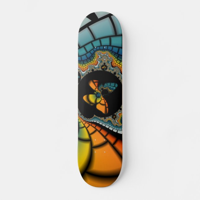 colourful abstract Fractal Butterfly Cacoon Skateboard (Front)