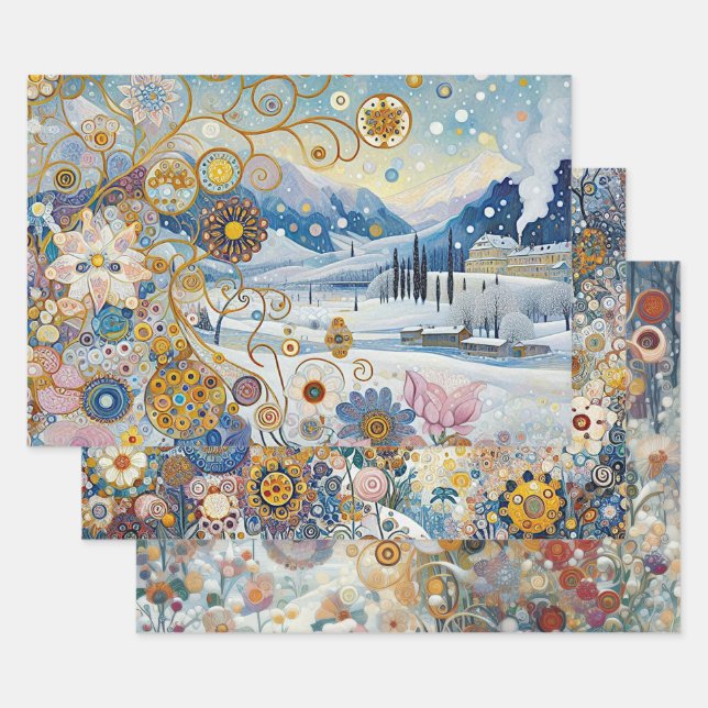 Colourful Abstract Fun Winter Wonderland Art Wrapping Paper Sheet (Set)