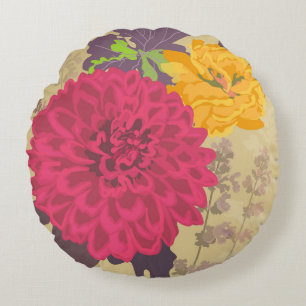 Colourful Abstract Garden Floral Home Decor Round Pillow