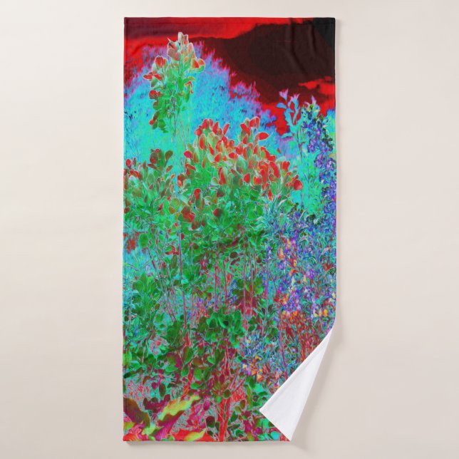 Colourful Abstract Garden with Crimson Sunset Bath Towel (Bath Towel)