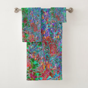Colourful Abstract Garden with Crimson Sunset Bath Towel Set
