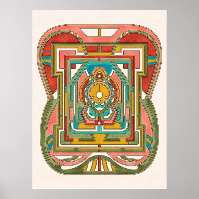 Colourful Abstract Geometric Butterfly Art Nouveau Poster (Front)