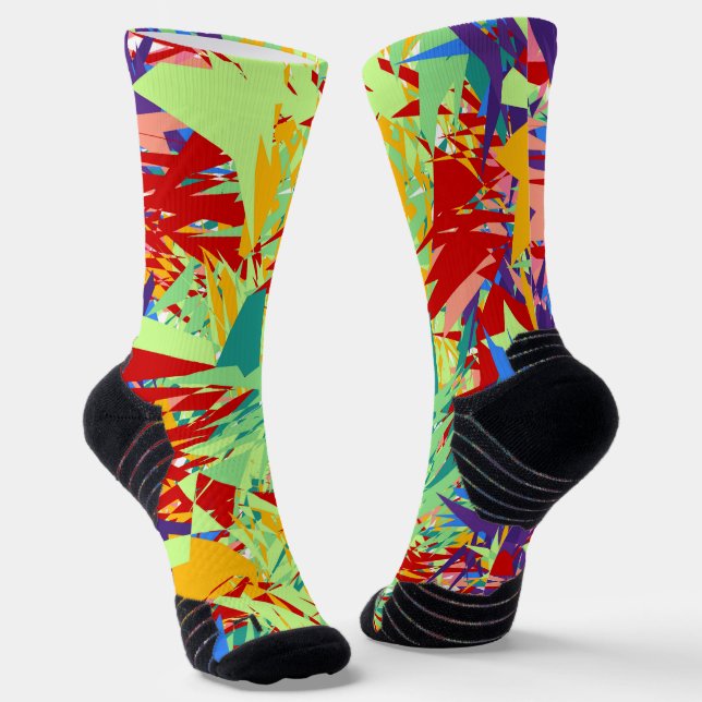 Colourful Abstract Geometric Chaos Seamless Patter Socks (Angled)