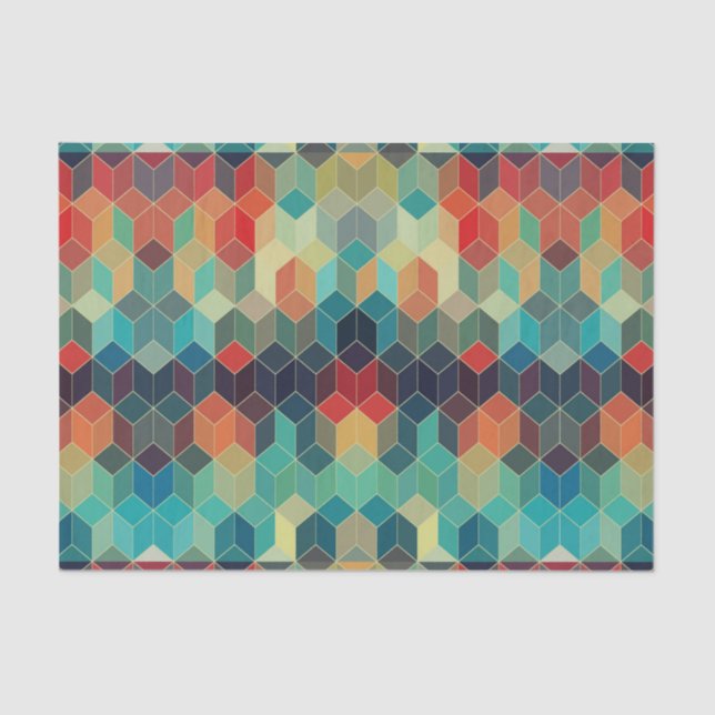 Colourful Abstract Geometric Cubes Tissue Paper (Front)