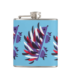 Colourful Abstract Geometric Cute Hedgehog Hip Flask