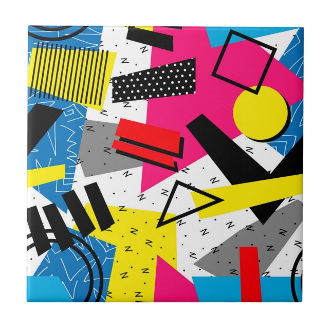 Colourful Abstract Geometric Eighties Pattern Tile (Front)