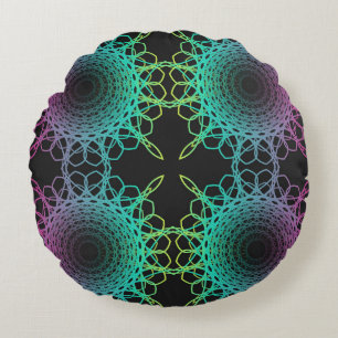 Colourful abstract geometric lace seamless pattern round pillow