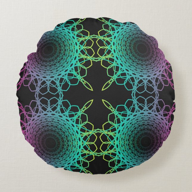 Colourful abstract geometric lace seamless pattern round pillow (Front)