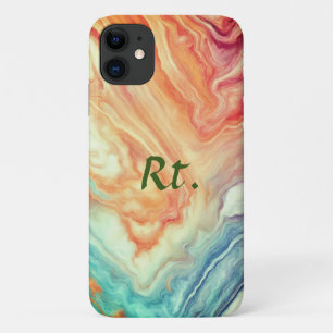 Colourful abstract geometric marble add name lette iPhone 11 case