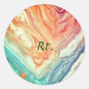 Colourful abstract geometric marble add name lette classic round sticker