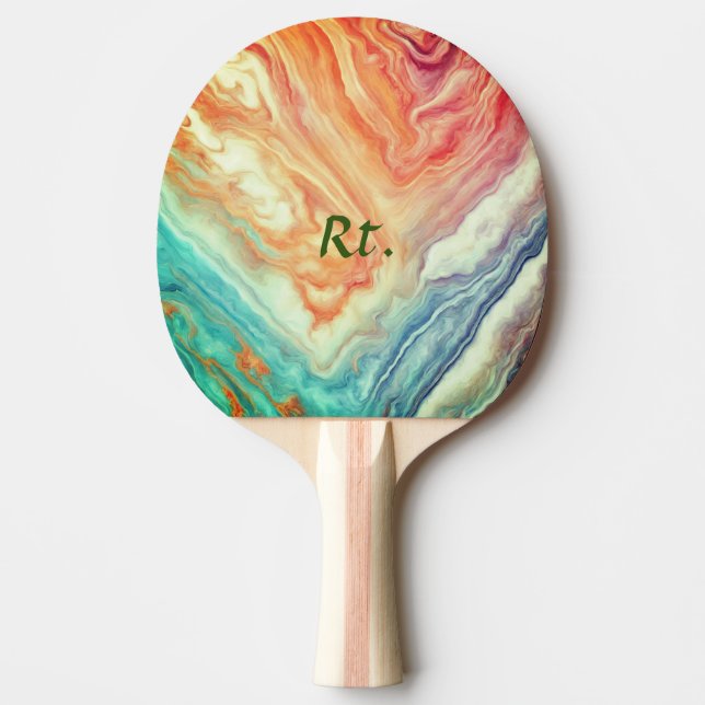 Colourful abstract geometric marble add name lette ping pong paddle (Front)