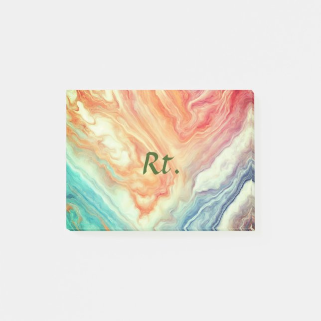 Colourful abstract geometric marble add name lette post-it notes (Front)
