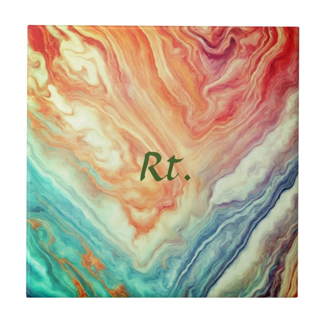 Colourful abstract geometric marble add name lette tile (Front)