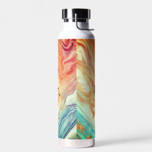 Colourful abstract geometric marble add name lette water bottle