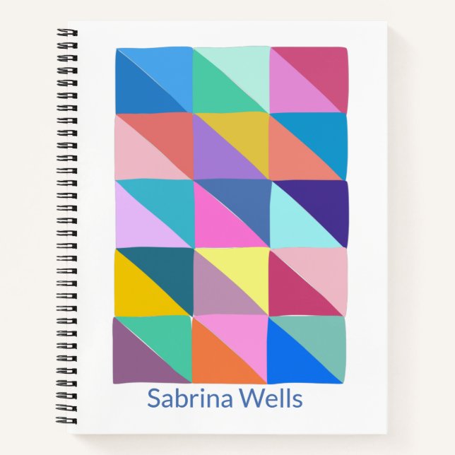 Colourful Abstract Geometric Patchwork Personalize Notebook (Front)