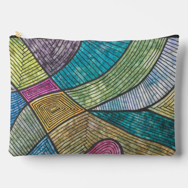 Colourful Abstract Geometric Pattern Curved Lines Accessory Pouch (Front)