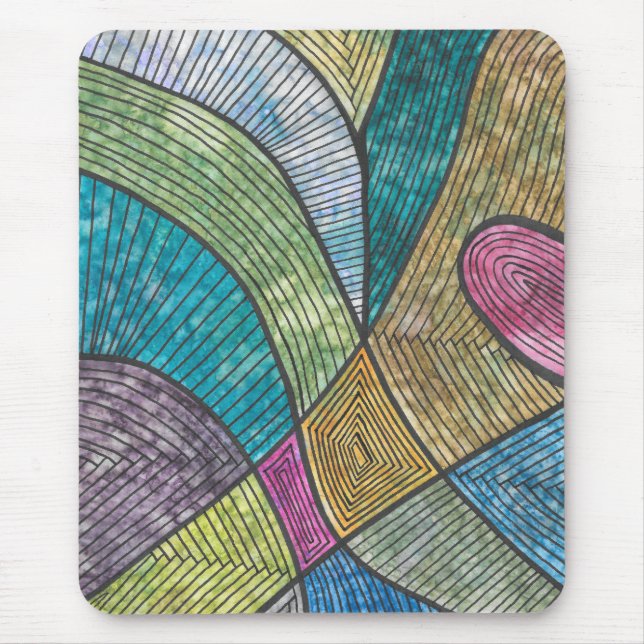 Colourful Abstract Geometric Pattern Curved Lines Mouse Pad (Front)