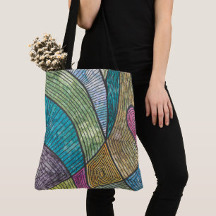 Colourful Abstract Geometric Pattern Curved Lines Tote Bag