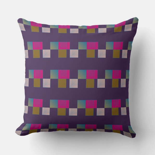 Colourful Abstract Geometric Pattern Purple Blue Throw Pillow (Front)