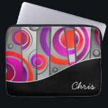 Colourful Abstract Geometric Pattern with Monogram Laptop Sleeve<br><div class="desc">Protect your laptop or tablet device in style with a colourful abstract geometric design that has a pop art appeal. Colours include red,  purple and grey with a coordinating black curved band to anchor the design. Edit the personalized monogram with your name or other text.</div>
