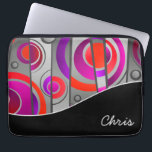 Colourful Abstract Geometric Pattern with Monogram Laptop Sleeve<br><div class="desc">Protect your laptop or tablet device in style with a colourful abstract geometric design that has a pop art appeal. Colours include red,  purple and grey with a coordinating black curved band to anchor the design. Edit the personalized monogram with your name or other text.</div>
