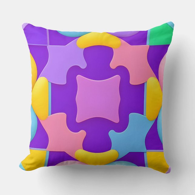 Colourful Abstract Geometric Patterns Throw Pillow (Front)