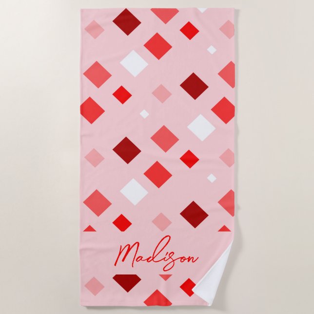 Colourful Abstract Geometric Personalized Beach Towel (Front)
