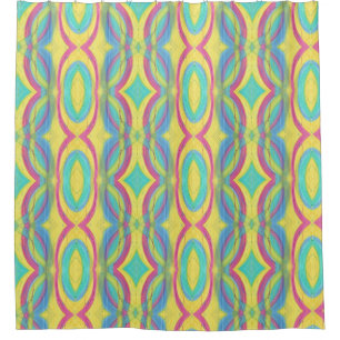 Colourful Abstract Geometric Pink Blue Shower Curt