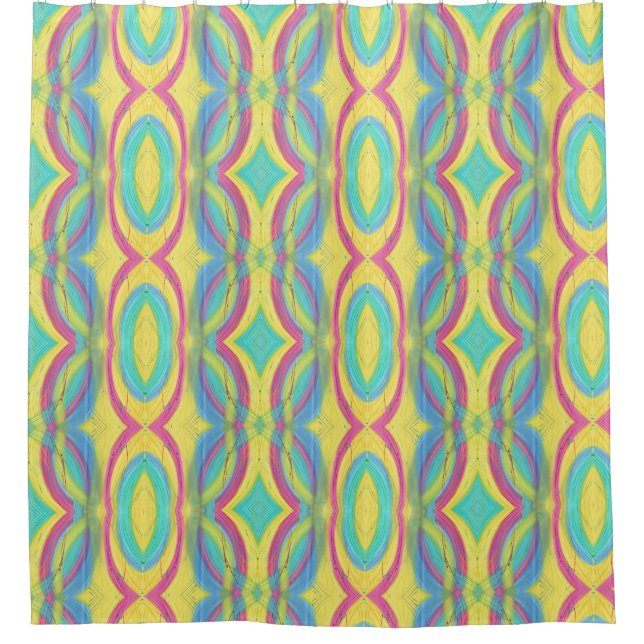 Colourful Abstract Geometric Pink Blue Shower Curt (Front)