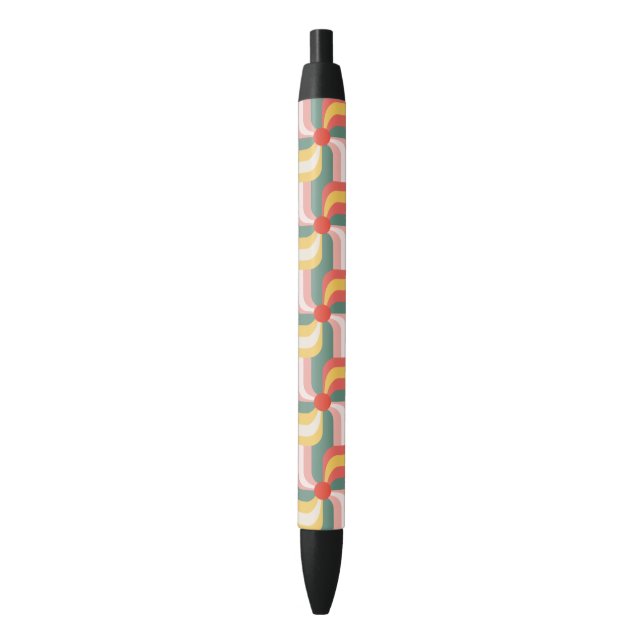 Colourful Abstract Geometric Pinwheels Black Ink Pen (Front Vertical)