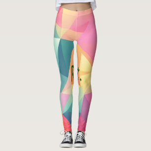 Colourful abstract geometric shapes add letter nam leggings